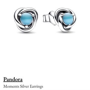 Pandora Sterling Silver Earrings With Turqouise Color Stone For Pierced Ears